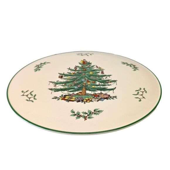 Spode Christmas Tree 11-1/8" Flat Cake or Cheese Plate England Santa Claus Xmas - Picture 3 of 5